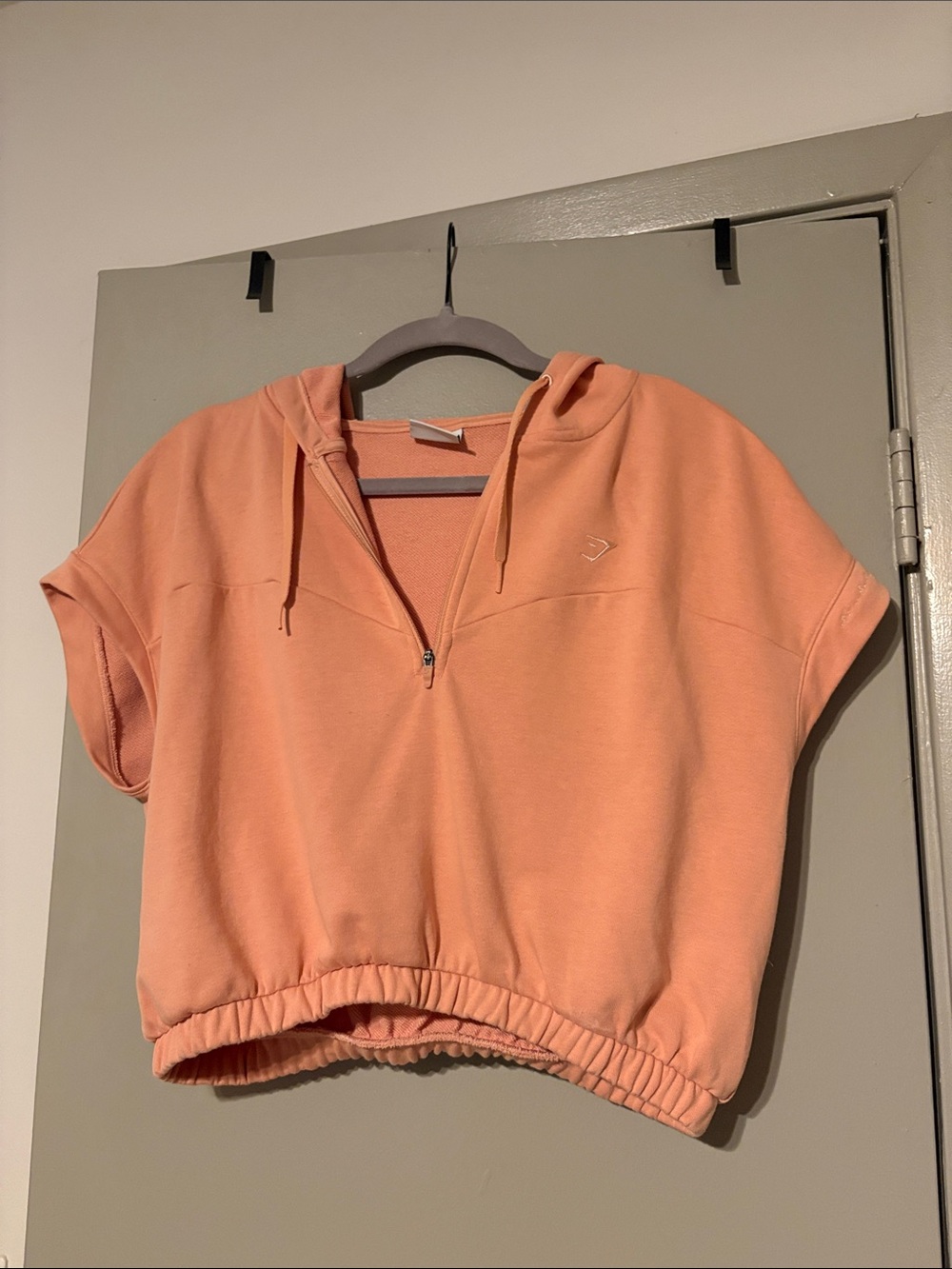 Gymshark Cropped Half-Zip Hoodie Top in Peach